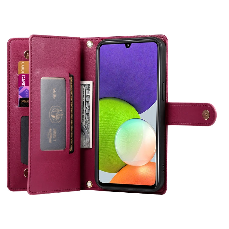 For Samsung Galaxy A22 4G Nine Card-slot Zipper Wallet Bag Leather Phone Case