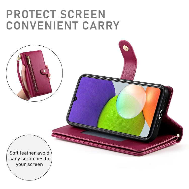 For Samsung Galaxy A22 4G Nine Card-slot Zipper Wallet Bag Leather Phone Case