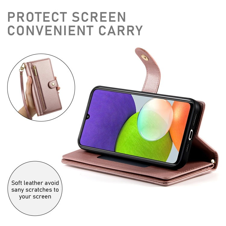 For Samsung Galaxy A22 4G Nine Card-slot Zipper Wallet Bag Leather Phone Case
