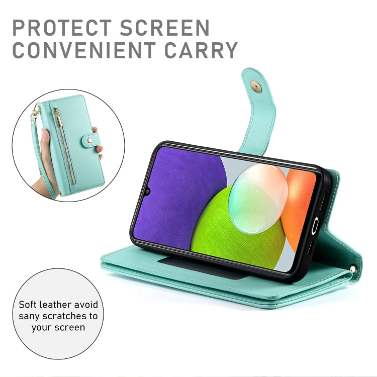 For Samsung Galaxy A22 4G Nine Card-slot Zipper Wallet Bag Leather Phone Case