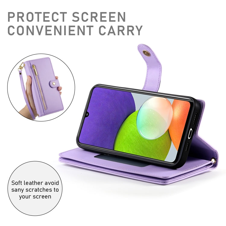 For Samsung Galaxy A22 4G Nine Card-slot Zipper Wallet Bag Leather Phone Case