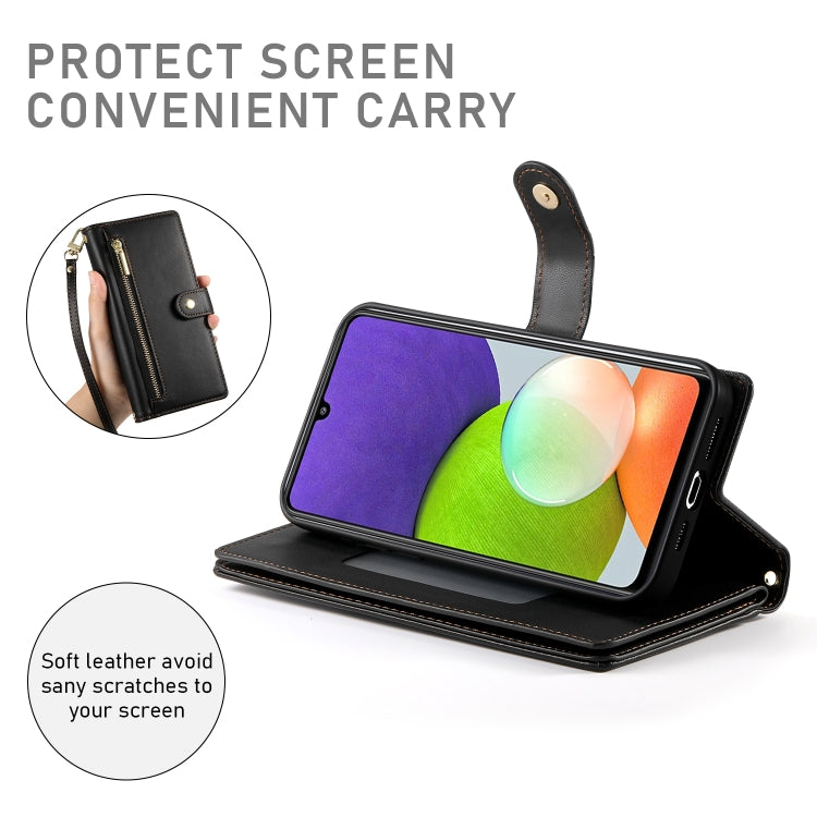 For Samsung Galaxy A22 4G Nine Card-slot Zipper Wallet Bag Leather Phone Case