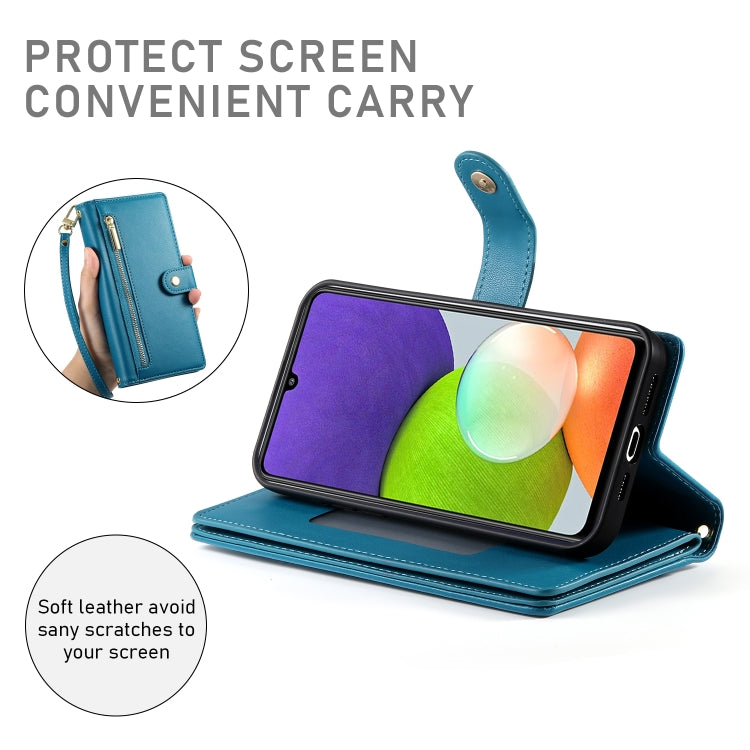 For Samsung Galaxy A22 4G Nine Card-slot Zipper Wallet Bag Leather Phone Case