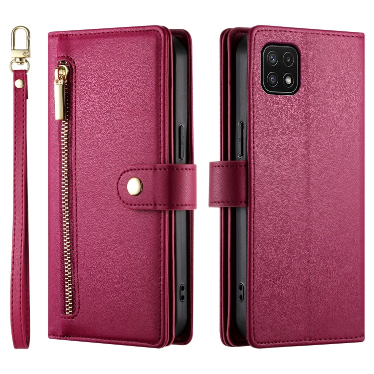 For Samsung Galaxy A22 5G / F42 5G Nine Card-slot Zipper Wallet Bag Leather Phone Case