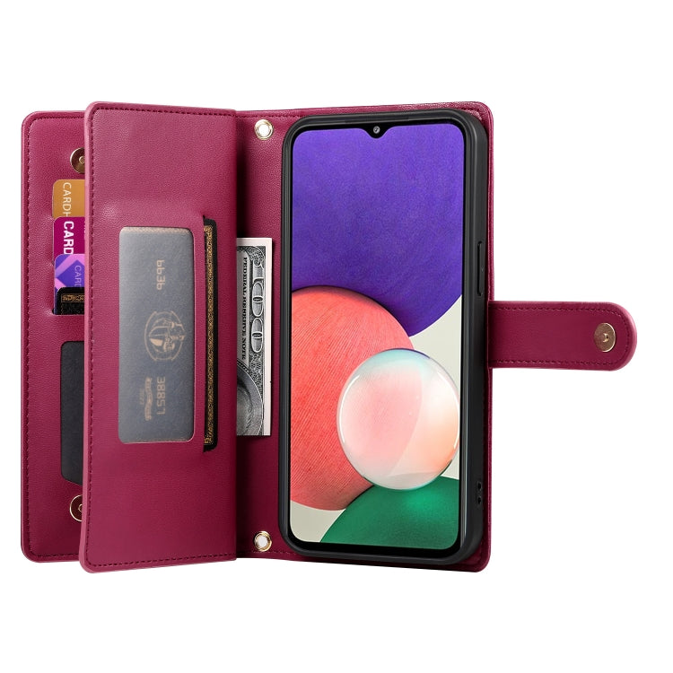 For Samsung Galaxy A22 5G / F42 5G Nine Card-slot Zipper Wallet Bag Leather Phone Case