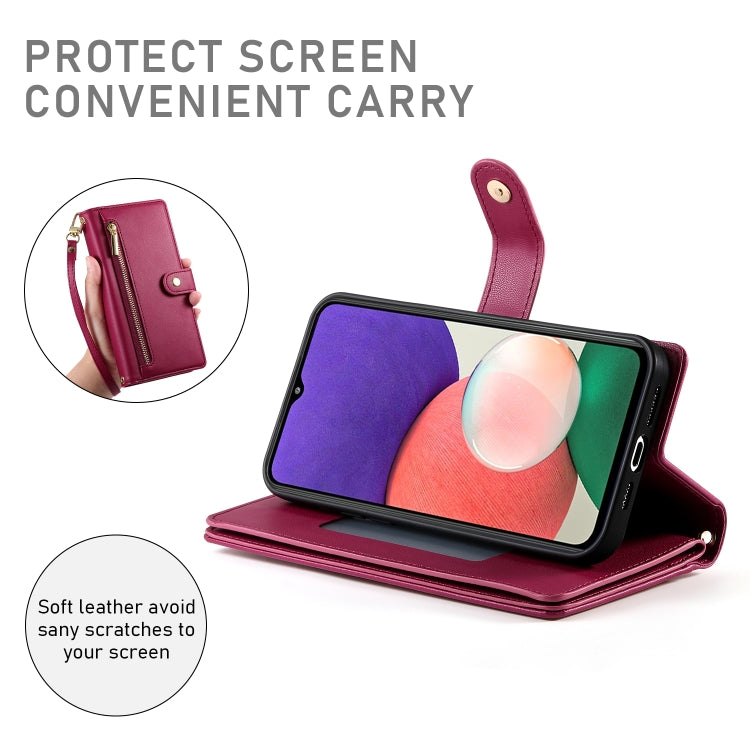 For Samsung Galaxy A22 5G / F42 5G Nine Card-slot Zipper Wallet Bag Leather Phone Case