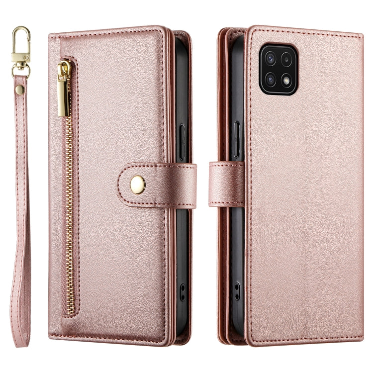 For Samsung Galaxy A22 5G / F42 5G Nine Card-slot Zipper Wallet Bag Leather Phone Case