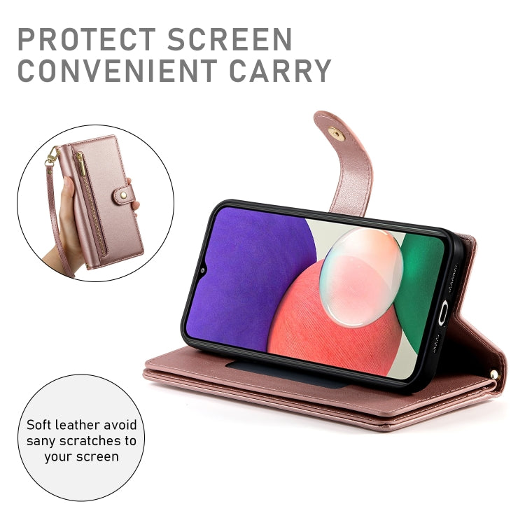 For Samsung Galaxy A22 5G / F42 5G Nine Card-slot Zipper Wallet Bag Leather Phone Case