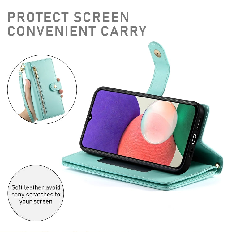 For Samsung Galaxy A22 5G / F42 5G Nine Card-slot Zipper Wallet Bag Leather Phone Case