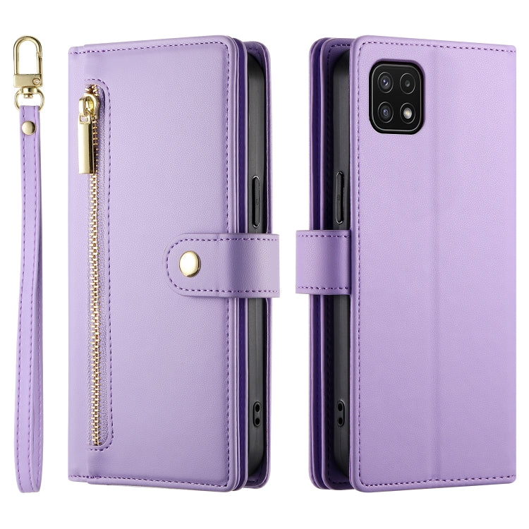 For Samsung Galaxy A22 5G / F42 5G Nine Card-slot Zipper Wallet Bag Leather Phone Case