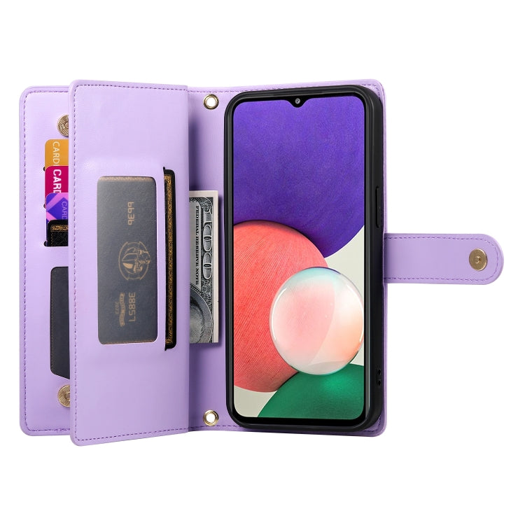 For Samsung Galaxy A22 5G / F42 5G Nine Card-slot Zipper Wallet Bag Leather Phone Case