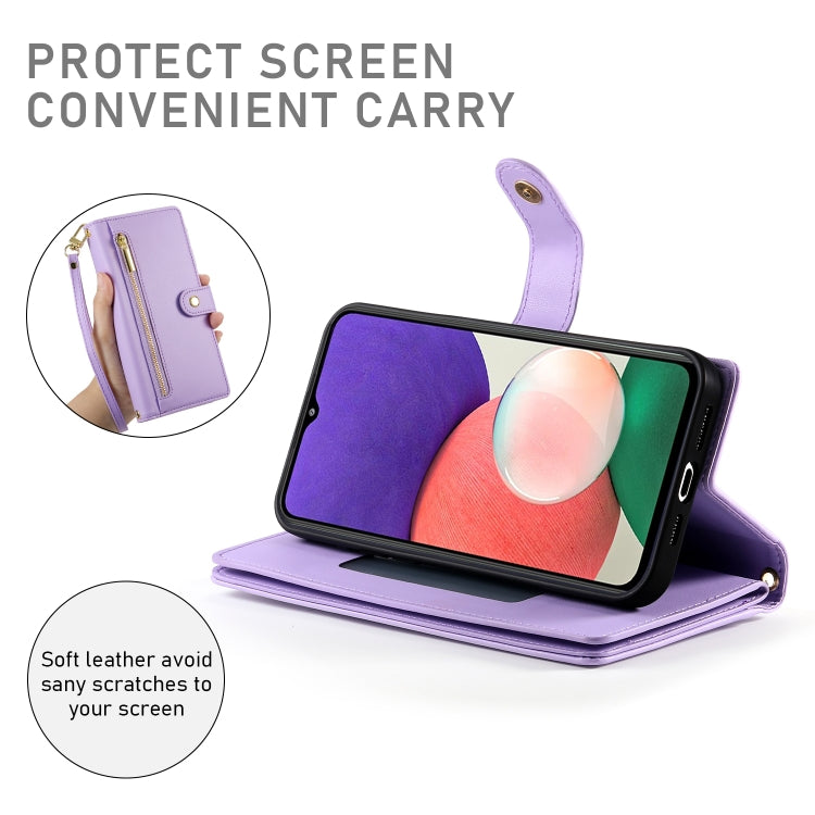For Samsung Galaxy A22 5G / F42 5G Nine Card-slot Zipper Wallet Bag Leather Phone Case