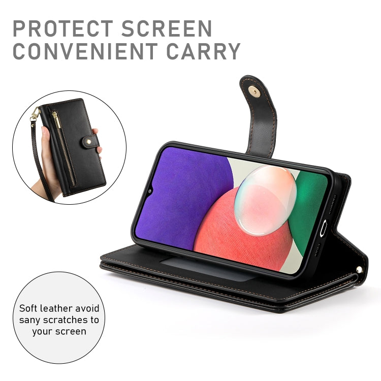 For Samsung Galaxy A22 5G / F42 5G Nine Card-slot Zipper Wallet Bag Leather Phone Case