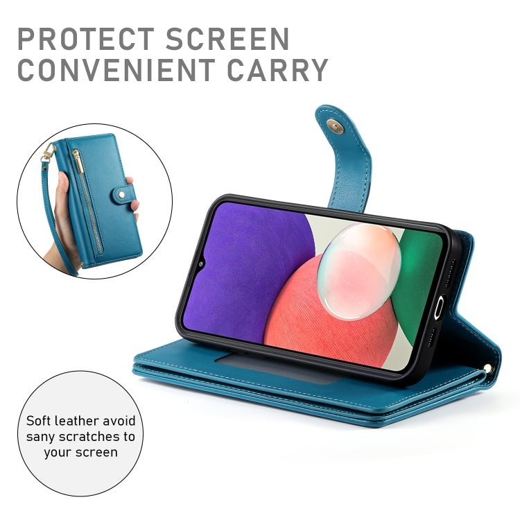 For Samsung Galaxy A22 5G / F42 5G Nine Card-slot Zipper Wallet Bag Leather Phone Case