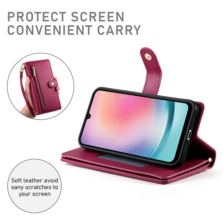 For Samsung Galaxy A24 4G Nine Card-slot Zipper Wallet Bag Leather Phone Case