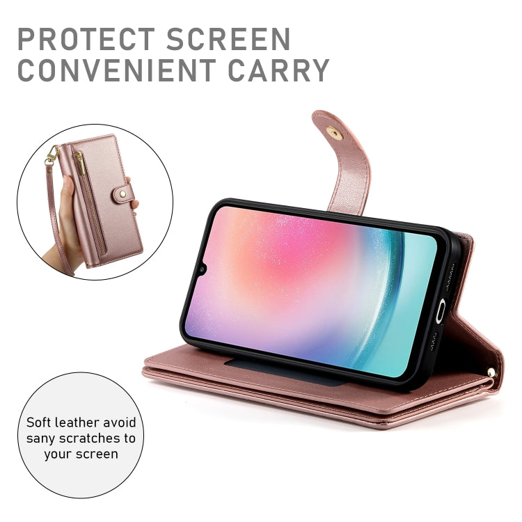 For Samsung Galaxy A24 4G Nine Card-slot Zipper Wallet Bag Leather Phone Case