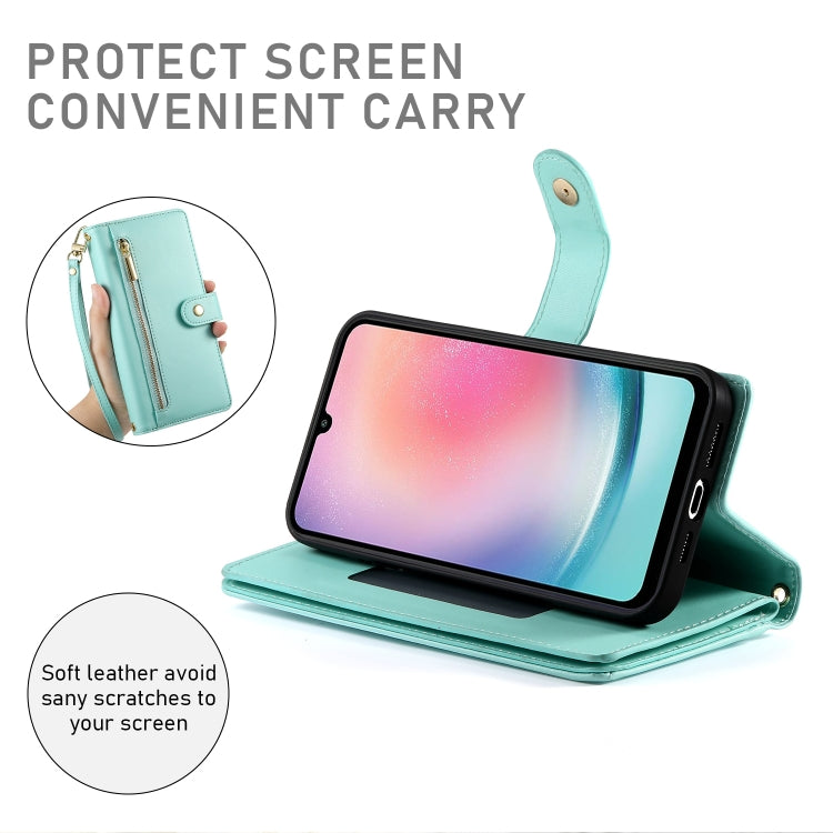 For Samsung Galaxy A24 4G Nine Card-slot Zipper Wallet Bag Leather Phone Case