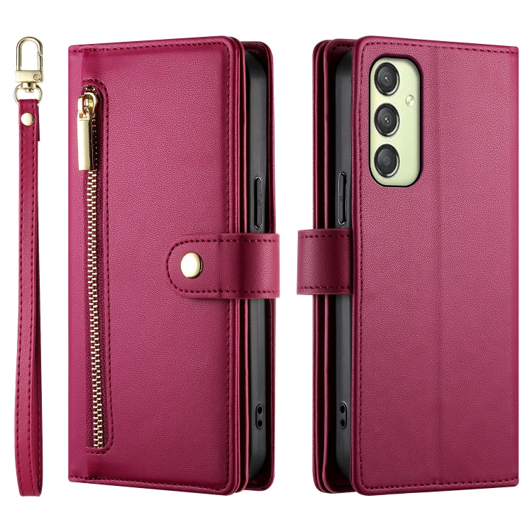 For Samsung Galaxy A25 Nine Card-slot Zipper Wallet Bag Leather Phone Case