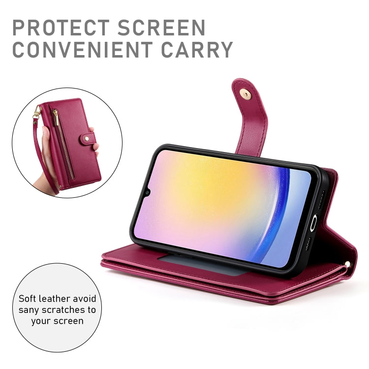 For Samsung Galaxy A25 Nine Card-slot Zipper Wallet Bag Leather Phone Case