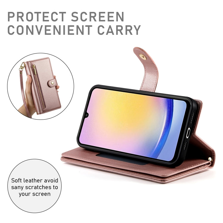 For Samsung Galaxy A25 Nine Card-slot Zipper Wallet Bag Leather Phone Case