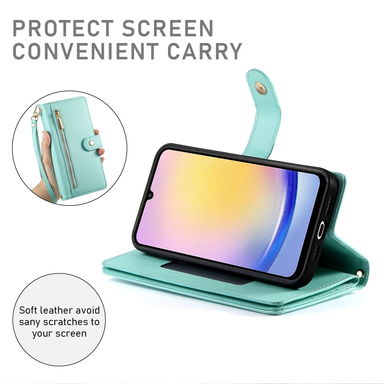For Samsung Galaxy A25 Nine Card-slot Zipper Wallet Bag Leather Phone Case