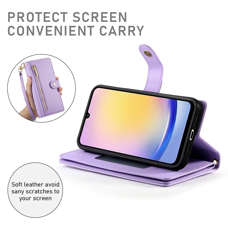 For Samsung Galaxy A25 Nine Card-slot Zipper Wallet Bag Leather Phone Case
