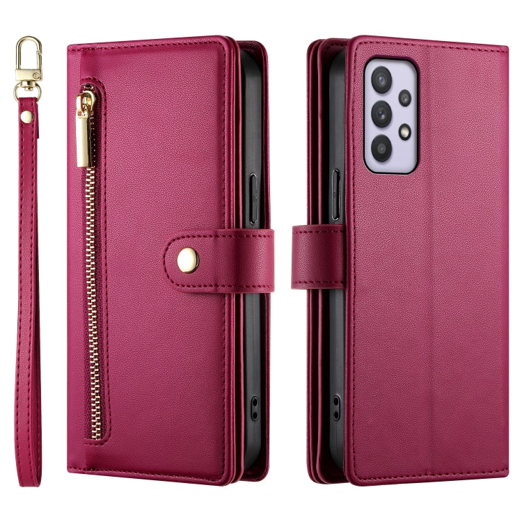For Samsung Galaxy A32 4G Nine Card-slot Zipper Wallet Bag Leather Phone Case