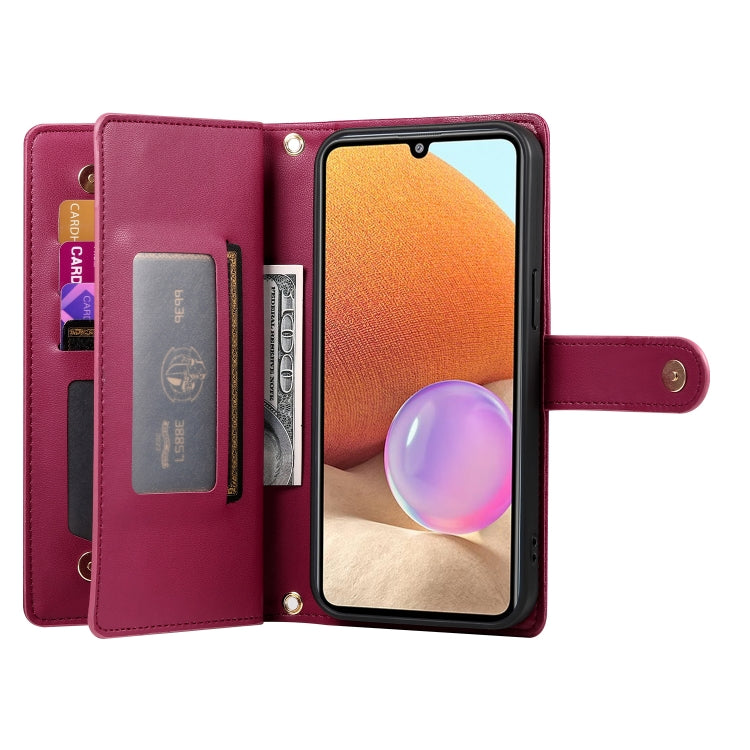 For Samsung Galaxy A32 4G Nine Card-slot Zipper Wallet Bag Leather Phone Case