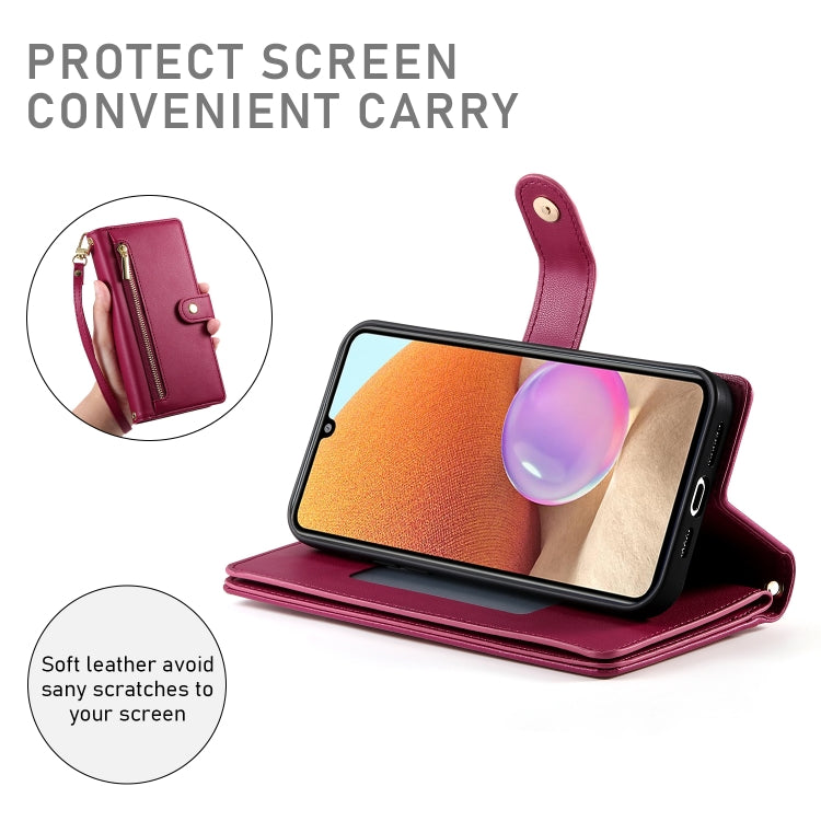 For Samsung Galaxy A32 4G Nine Card-slot Zipper Wallet Bag Leather Phone Case