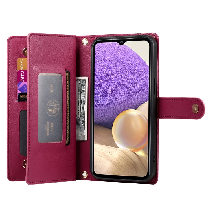 For Samsung Galaxy A32 5G Nine Card-slot Zipper Wallet Bag Leather Phone Case