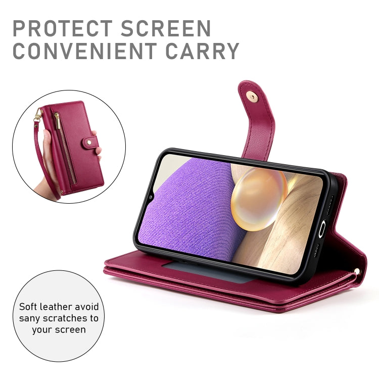 For Samsung Galaxy A32 5G Nine Card-slot Zipper Wallet Bag Leather Phone Case