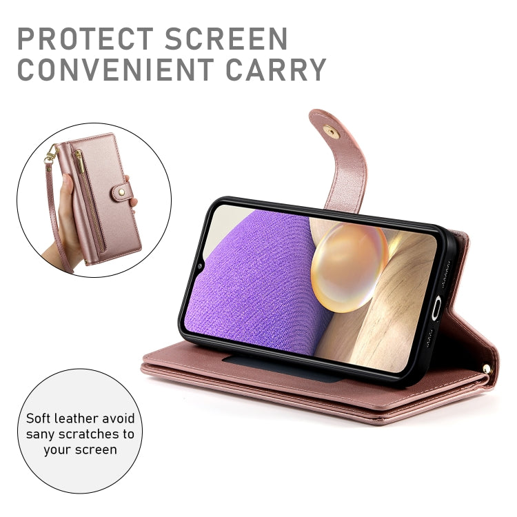 For Samsung Galaxy A32 5G Nine Card-slot Zipper Wallet Bag Leather Phone Case