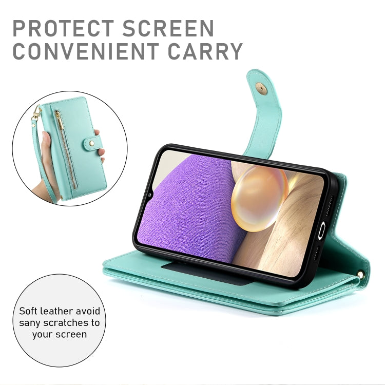 For Samsung Galaxy A32 5G Nine Card-slot Zipper Wallet Bag Leather Phone Case
