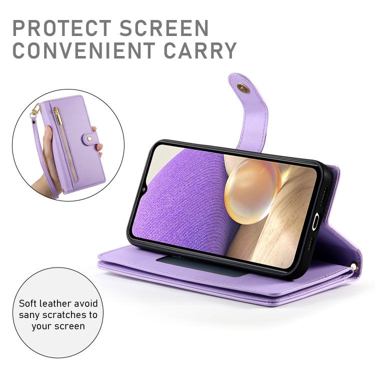 For Samsung Galaxy A32 5G Nine Card-slot Zipper Wallet Bag Leather Phone Case