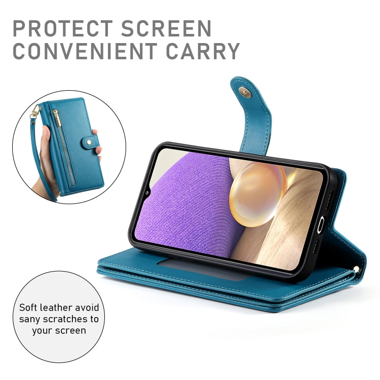 For Samsung Galaxy A32 5G Nine Card-slot Zipper Wallet Bag Leather Phone Case