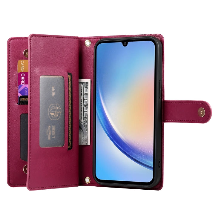 For Samsung Galaxy A34 5G Nine Card-slot Zipper Wallet Bag Leather Phone Case
