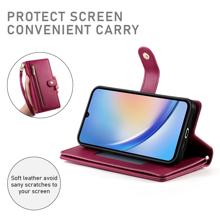 For Samsung Galaxy A34 5G Nine Card-slot Zipper Wallet Bag Leather Phone Case