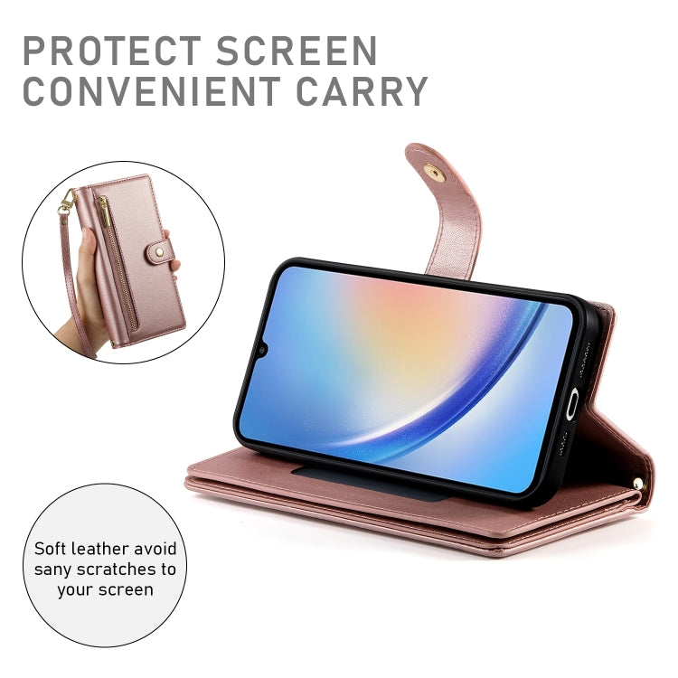 For Samsung Galaxy A34 5G Nine Card-slot Zipper Wallet Bag Leather Phone Case