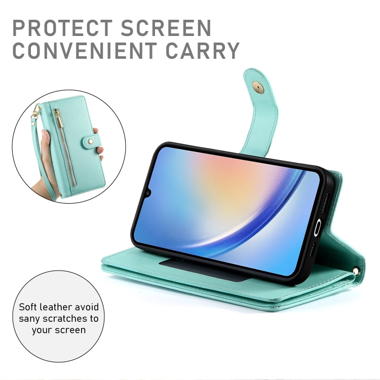 For Samsung Galaxy A34 5G Nine Card-slot Zipper Wallet Bag Leather Phone Case
