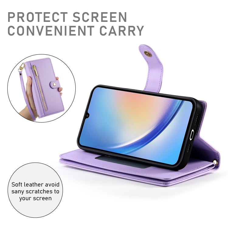 For Samsung Galaxy A34 5G Nine Card-slot Zipper Wallet Bag Leather Phone Case