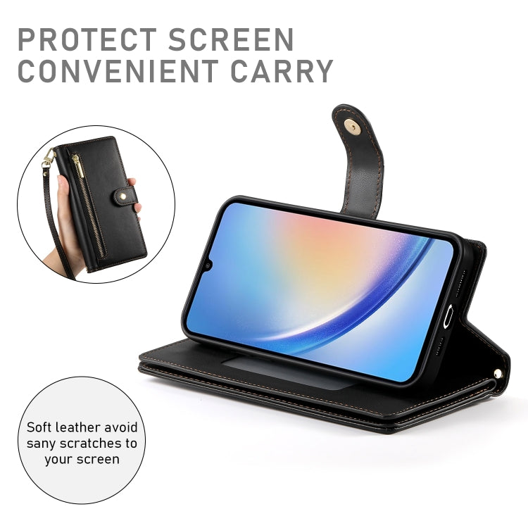 For Samsung Galaxy A34 5G Nine Card-slot Zipper Wallet Bag Leather Phone Case
