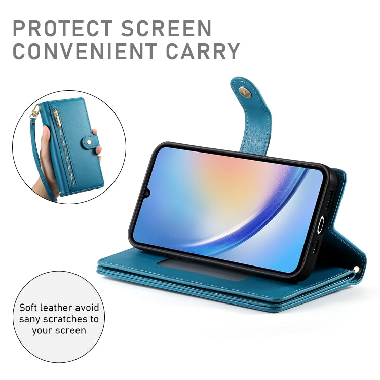 For Samsung Galaxy A34 5G Nine Card-slot Zipper Wallet Bag Leather Phone Case