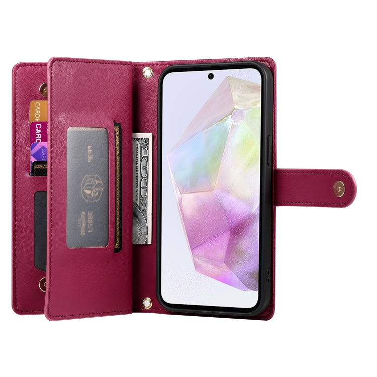For Samsung Galaxy A35 Nine Card-slot Zipper Wallet Bag Leather Phone Case