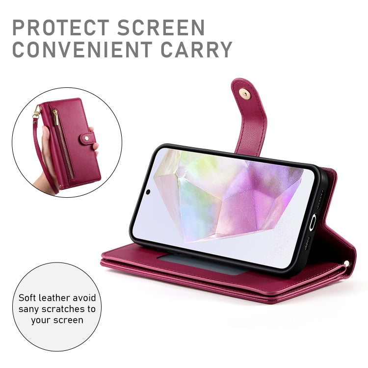 For Samsung Galaxy A35 Nine Card-slot Zipper Wallet Bag Leather Phone Case