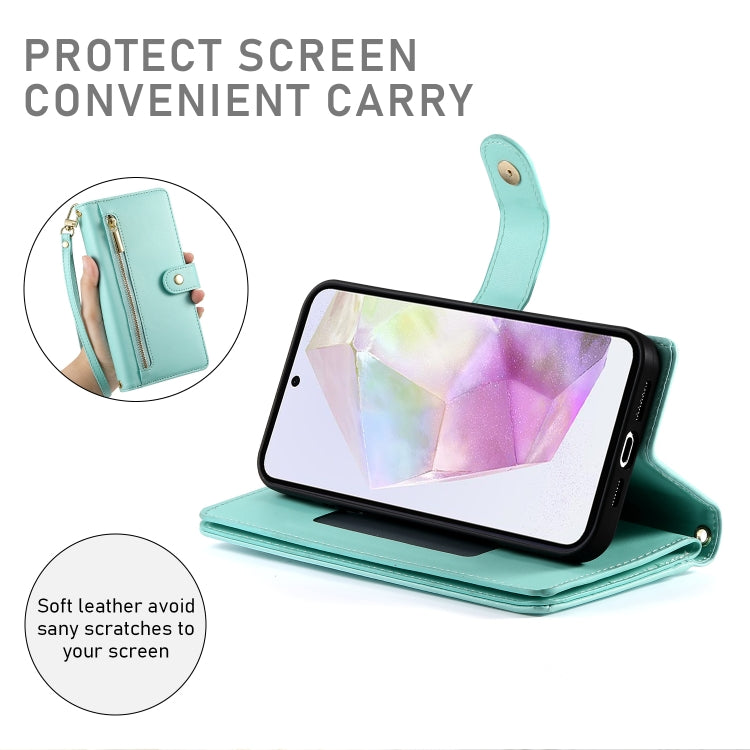 For Samsung Galaxy A35 Nine Card-slot Zipper Wallet Bag Leather Phone Case
