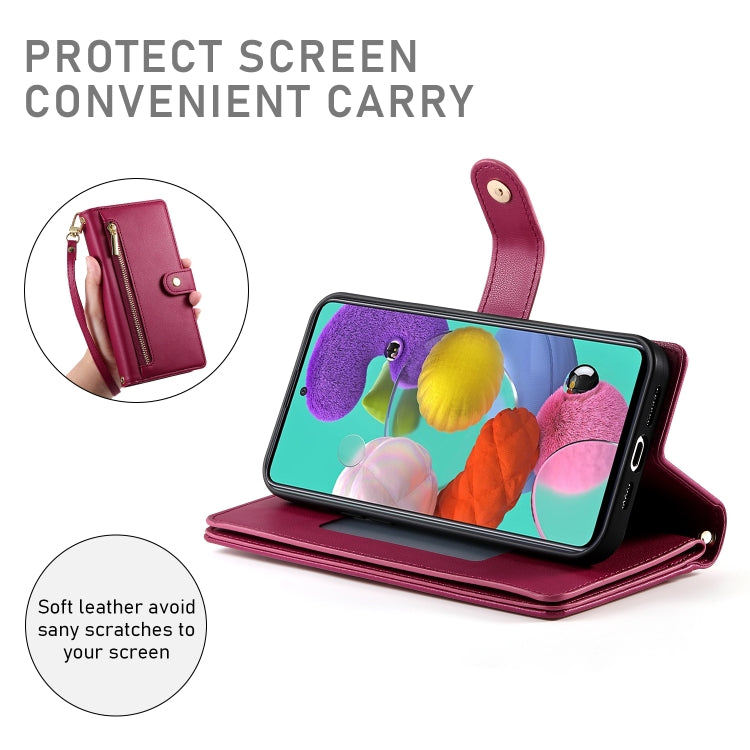 For Samsung Galaxy A51 4G / M40s Nine Card-slot Zipper Wallet Bag Leather Phone Case