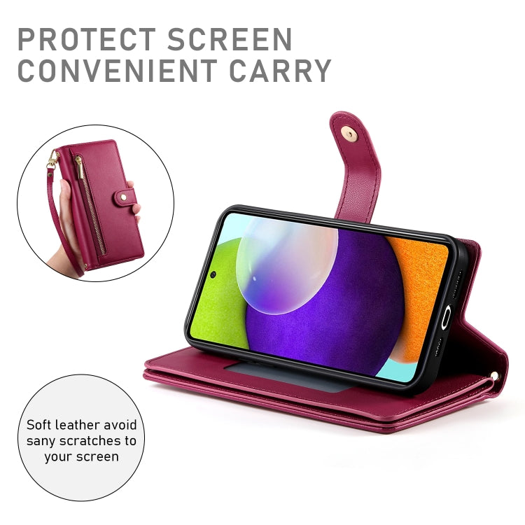 For Samsung Galaxy A52 5G / 4G / A52s Nine Card-slot Zipper Wallet Bag Leather Phone Case