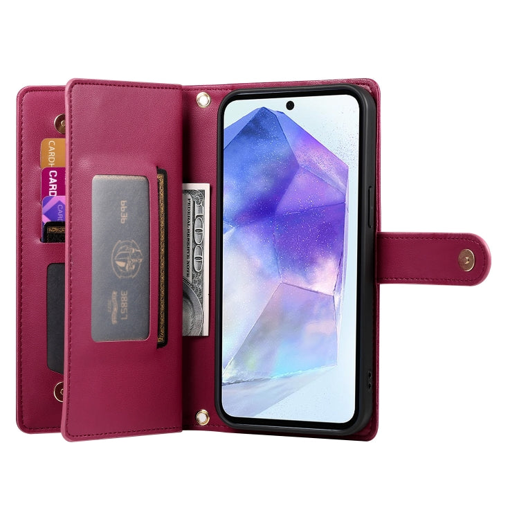 For Samsung Galaxy A55 Nine Card-slot Zipper Wallet Bag Leather Phone Case