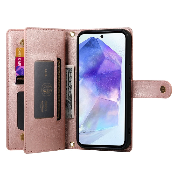 For Samsung Galaxy A55 Nine Card-slot Zipper Wallet Bag Leather Phone Case