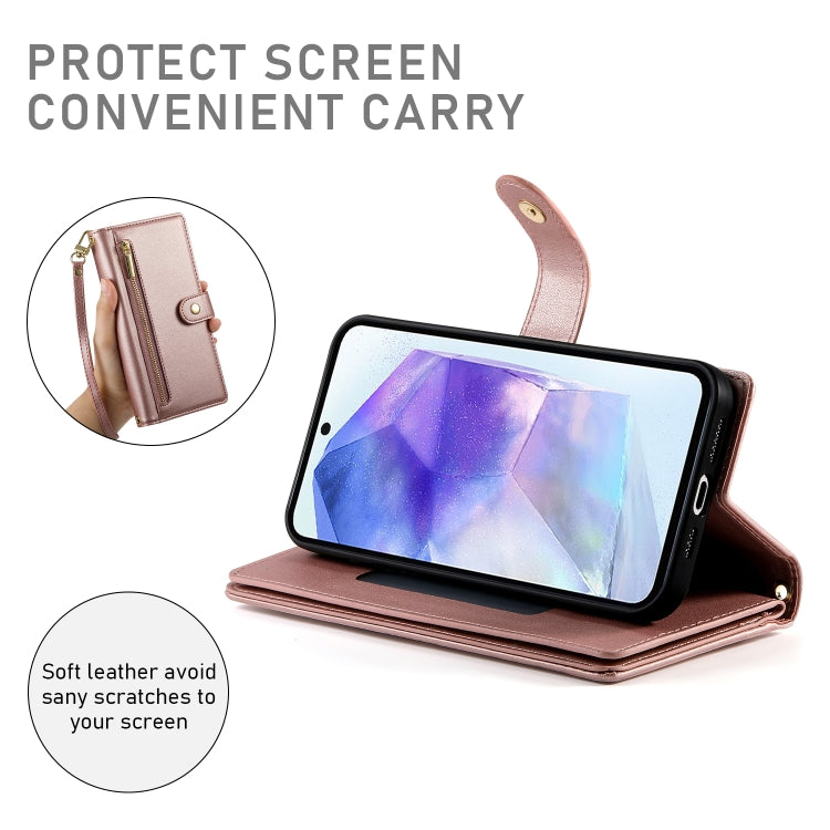 For Samsung Galaxy A55 Nine Card-slot Zipper Wallet Bag Leather Phone Case